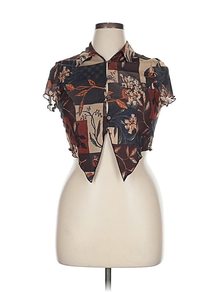 Pre-owned Cider Short Sleeve Blouse In Brown