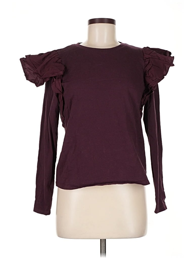 Pre-owned Who What Wear Long Sleeve T-shirt In Burgundy