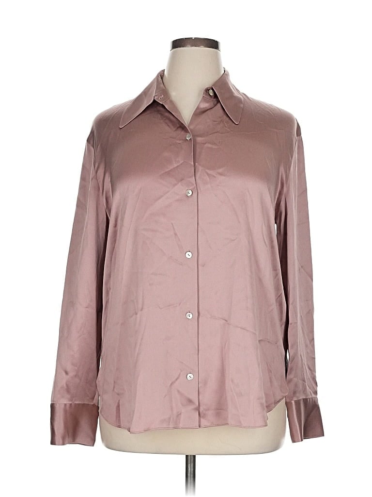 Pre-owned Vince Long Sleeve Silk Top Pink Metallic Pattern Collared Neckline Tops