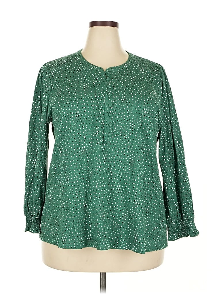 Pre-owned Jjill Long Sleeve Blouse In Green