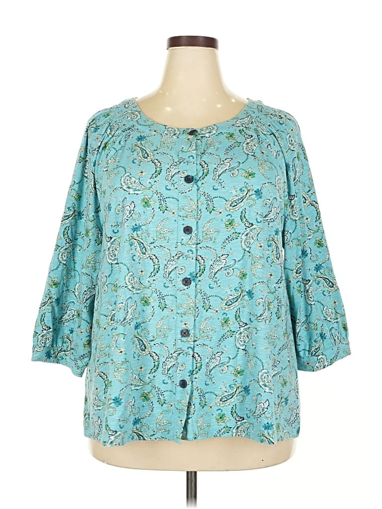 Pre-owned Jjill 3/4 Sleeve Blouse In Blue