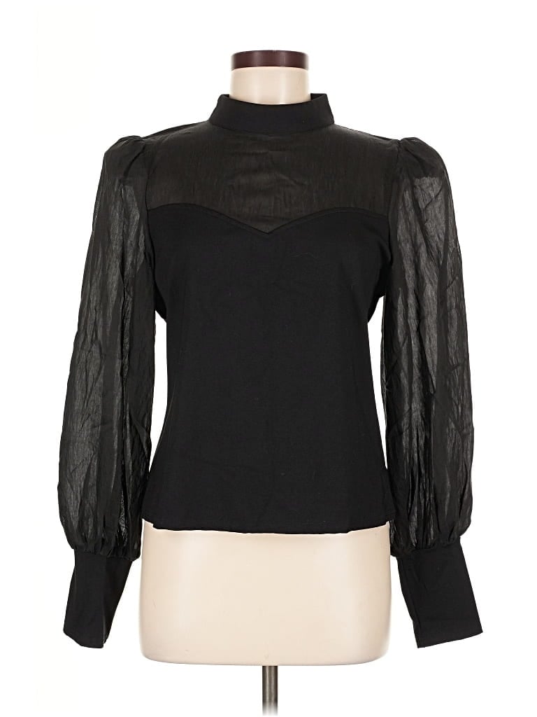 Pre-owned Flat White Long Sleeve Blouse In Black