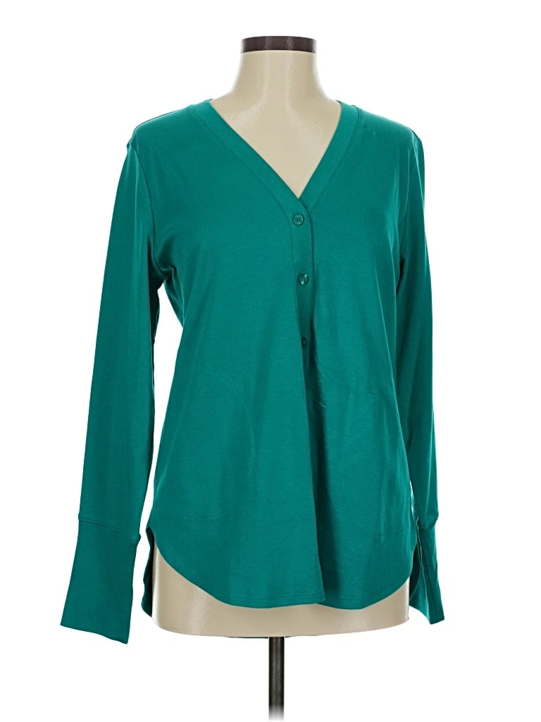 Pre-owned Isaac Mizrahi Live Long Sleeve Henley Shirt In Blue