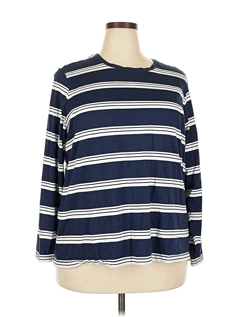Pre-owned Lands' End Long Sleeve Top Blue Stripes Pattern Crew Neck Tops