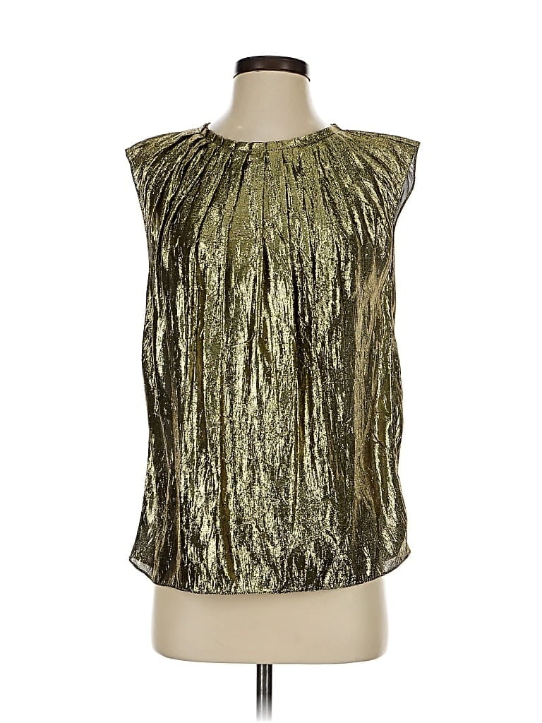 Pre-owned Michael Kors Collection Sleeveless Silk Top Green Metallic Pattern Halter Neckline Tops