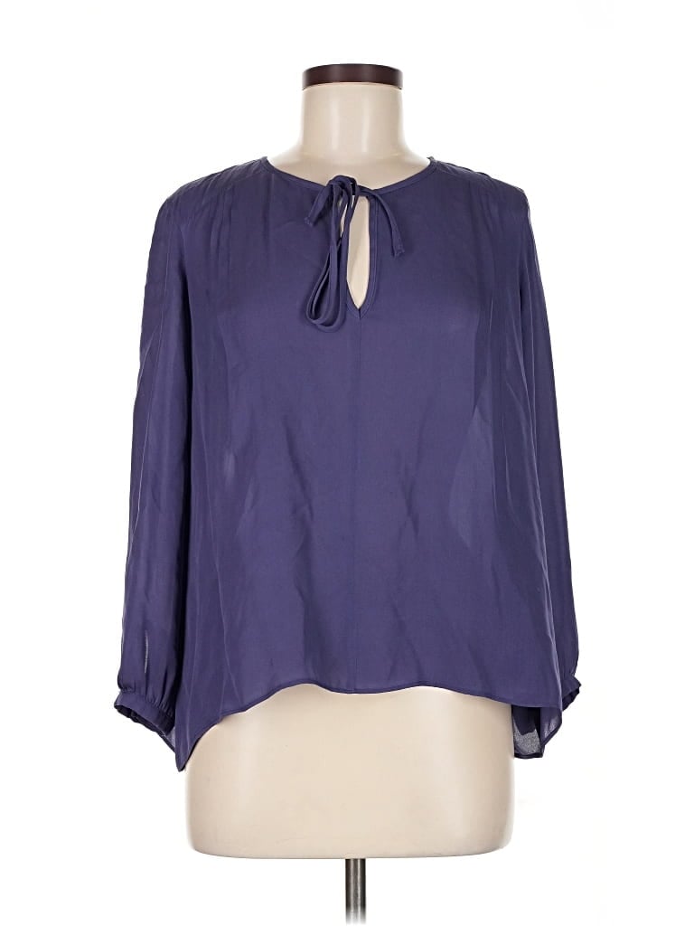 Pre-owned Parker 3/4 Sleeve Silk Top Purple Keyhole Neckline Tops