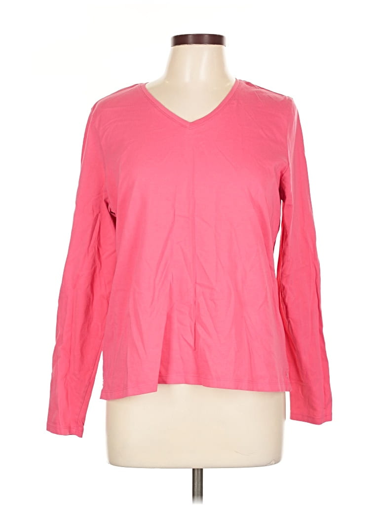 Pre-owned Lands' End Long Sleeve Top Pink V-neck Tops