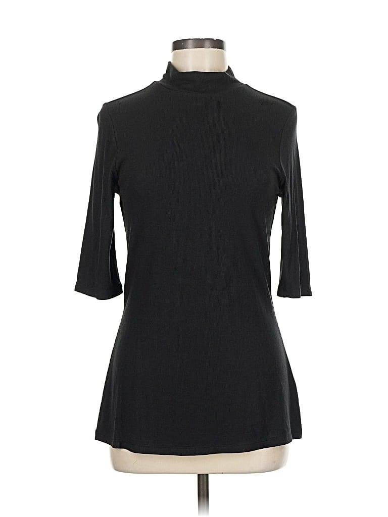 Pre-owned Studio Park 3/4 Sleeve Top Black Turtleneck Tops