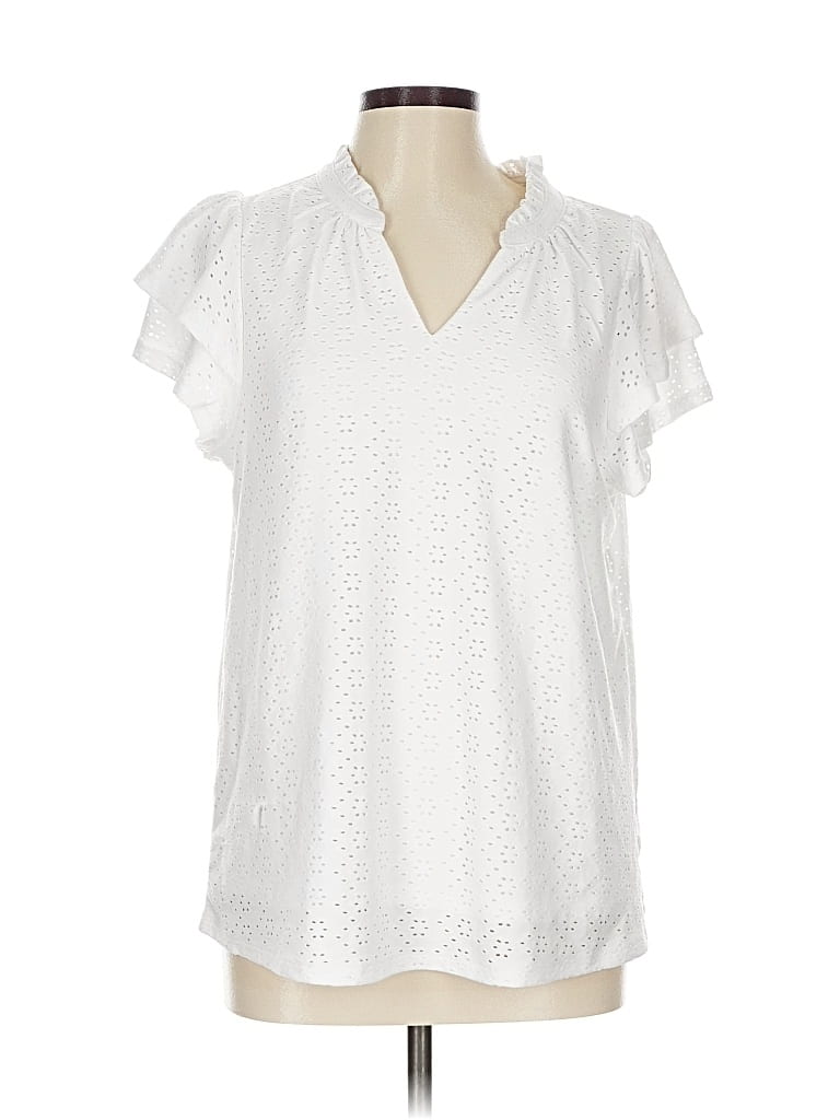 Pre-owned Crown & Ivy Short Sleeve Blouse In White