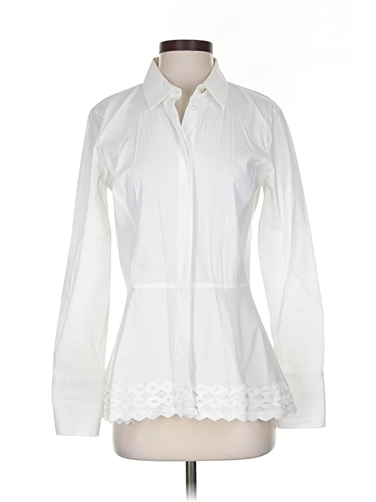 Pre-owned Donna Karan Long Sleeve Blouse In White