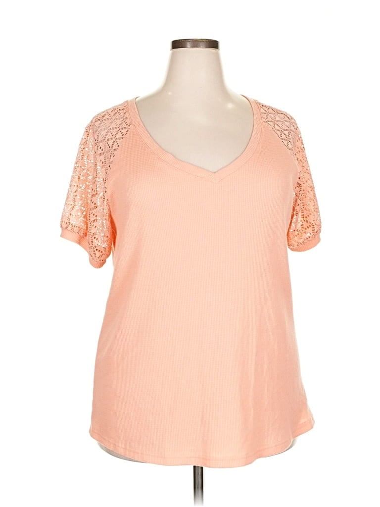Pre-owned Merokeety Short Sleeve Top Orange Cold Shoulder Neckline Tops