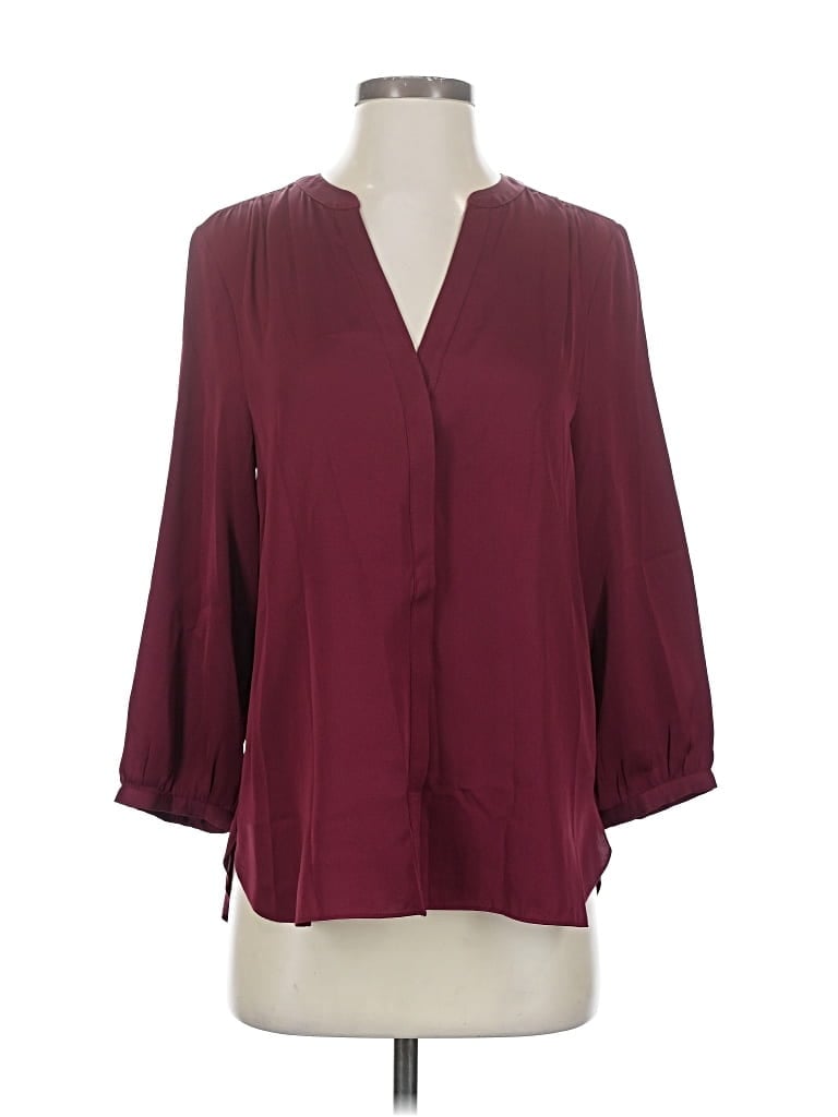 Pre-owned Quince 3/4 Sleeve Silk Top Burgundy Plunge Neckline Tops