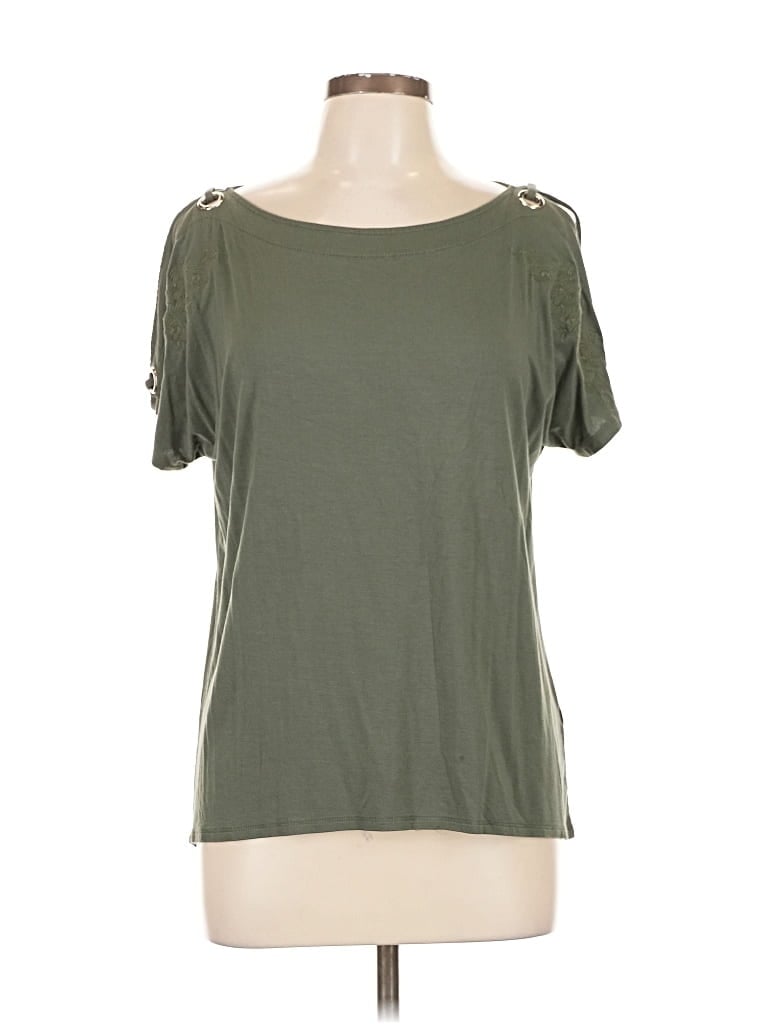 Pre-owned Cable & Gauge Short Sleeve Top Green Cold Shoulder Neckline Tops