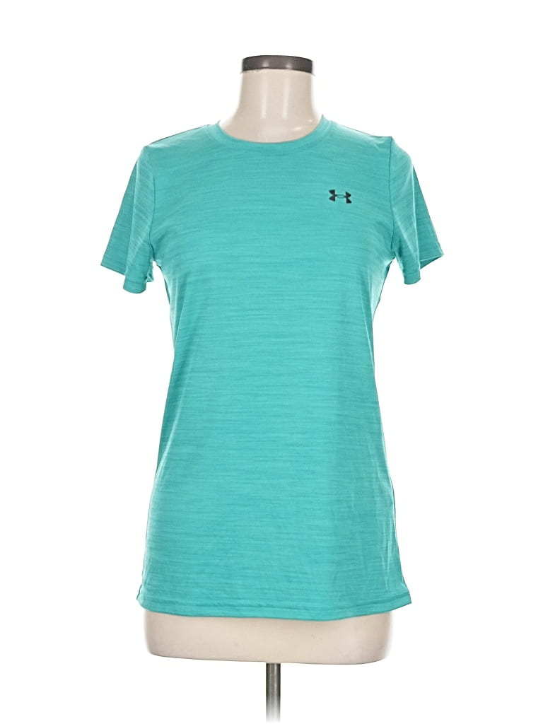 Pre-owned Under Armour Short Sleeve Top Teal Crew Neck Tops In Blue