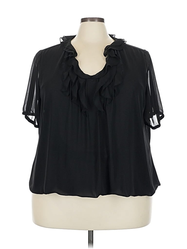 Pre-owned Covington Short Sleeve Blouse In Black