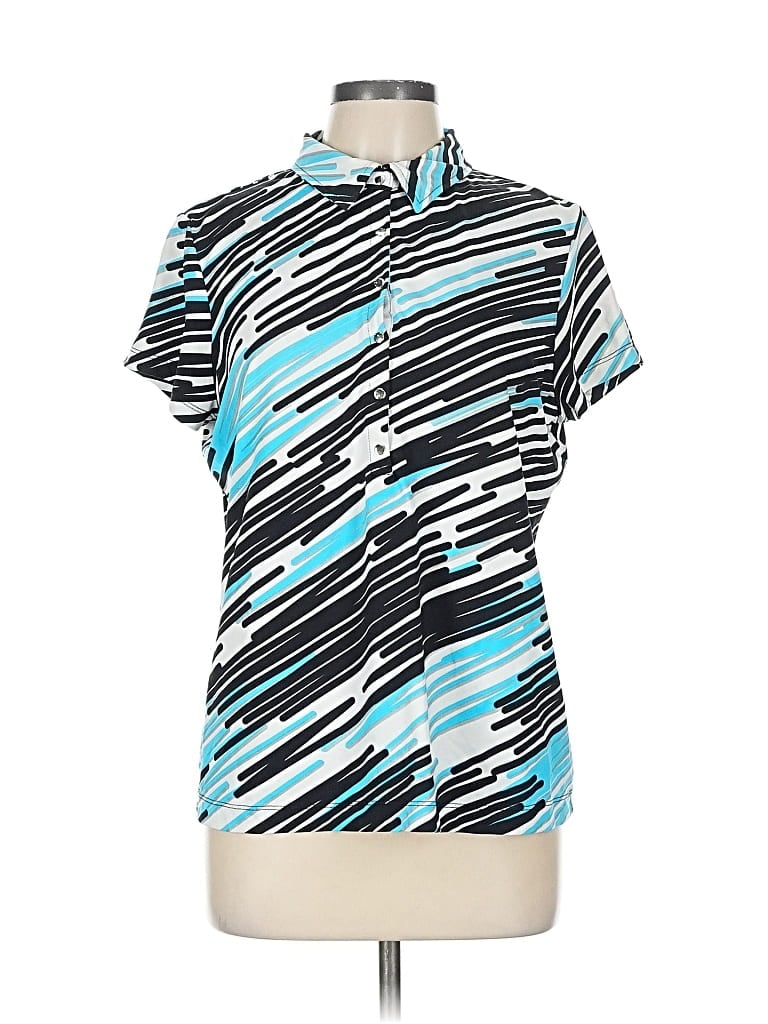 Pre-owned Zenergy By Chico's Short Sleeve Blouse In Blue