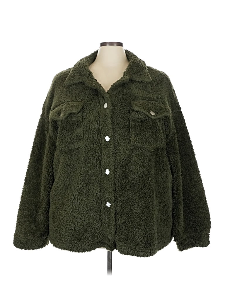 Pre-owned Shein Curve Faux Fur Jacket In Green