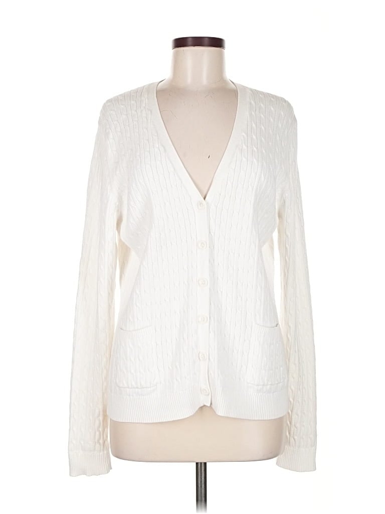 Pre-owned Izod Cardigan Sweater In White