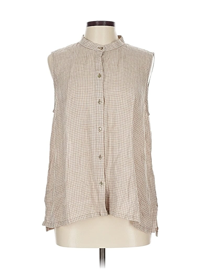 Pre-owned Eileen Fisher Sleeveless Button Down Shirt In Brown