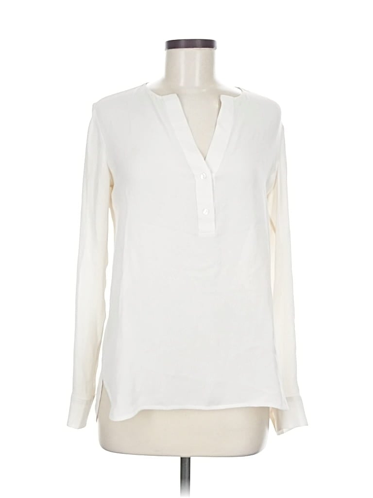 Pre-owned Vince Long Sleeve Silk Top Ivory V Neck Tops In White