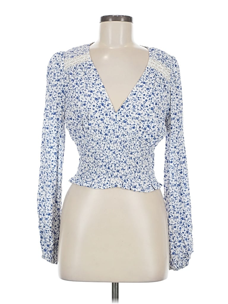 Pre-owned Astr Long Sleeve Blouse In Blue