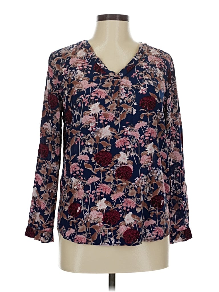 Pre-owned Brina & Em Long Sleeve Blouse In Burgundy