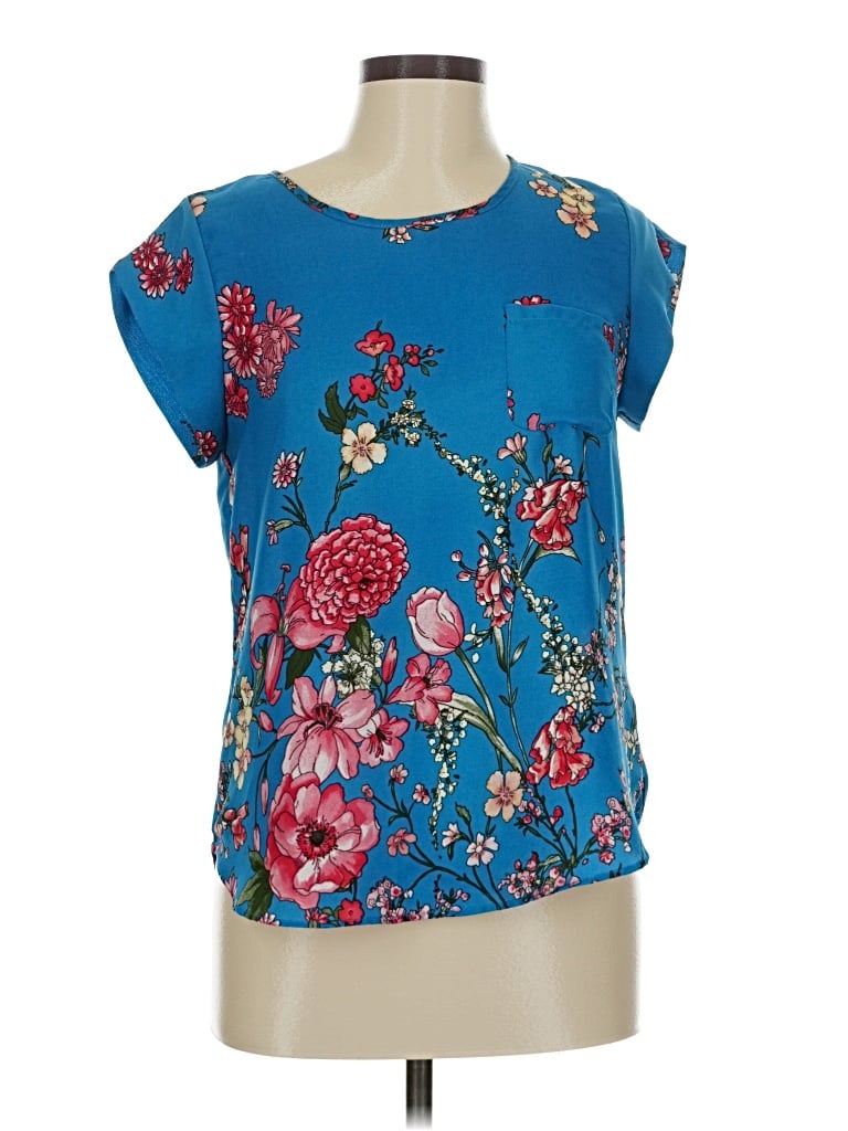 Pre-owned Lily White Short Sleeve Blouse In Blue