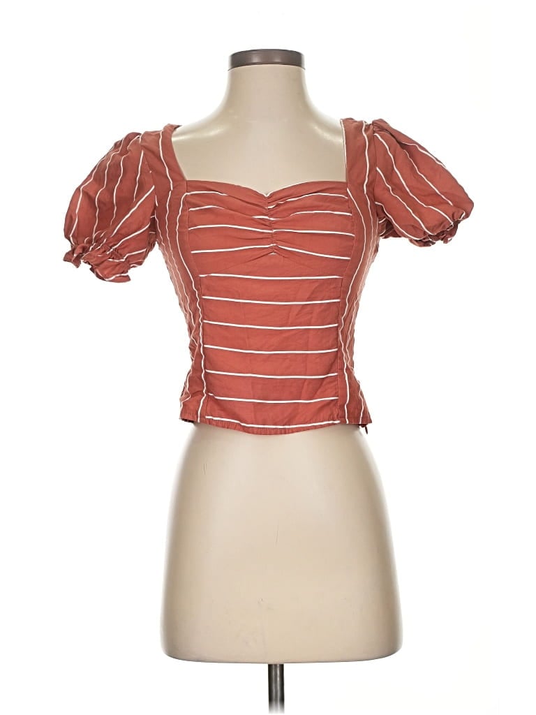 Pre-owned Essue Short Sleeve Top Orange Sweetheart Neckline Tops