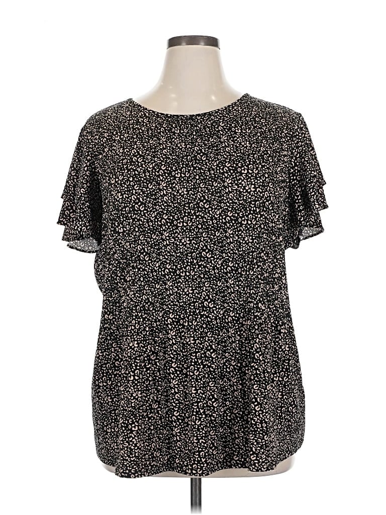 Pre-owned Adrianna Papell Short Sleeve Blouse In Black