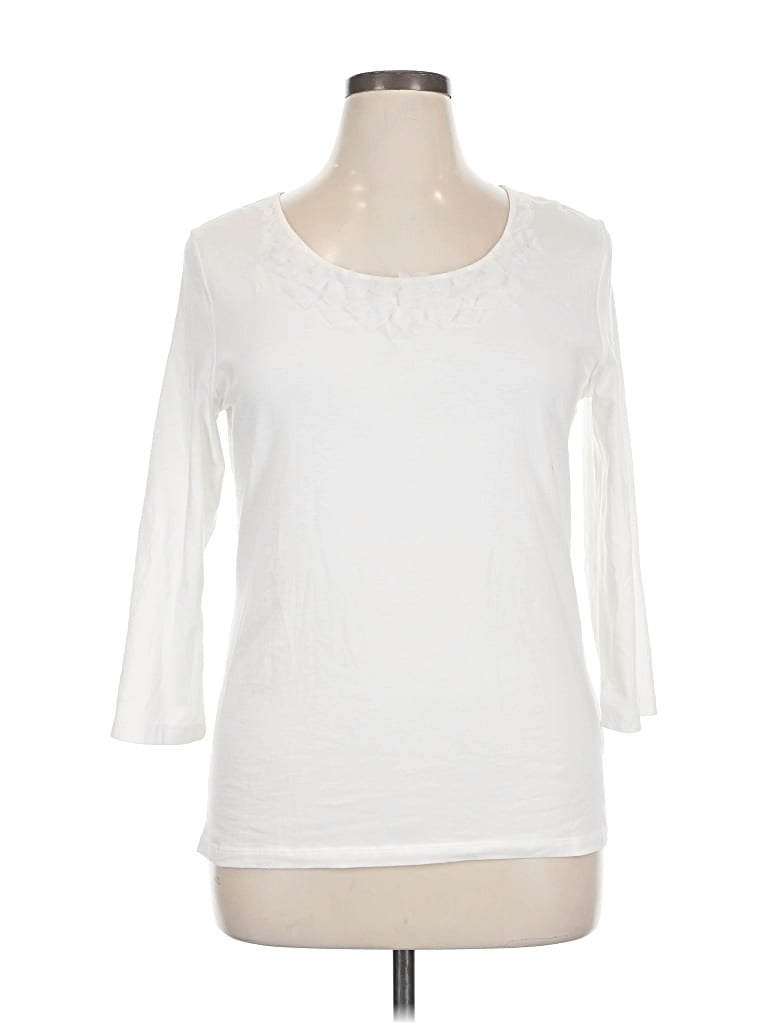 Pre-owned Jones New York Signature 3/4 Sleeve Top White Scoop Neck Tops
