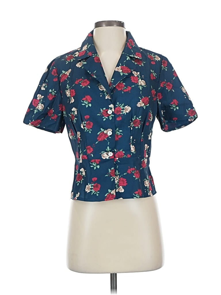 Pre-owned Shein Short Sleeve Blouse In Blue