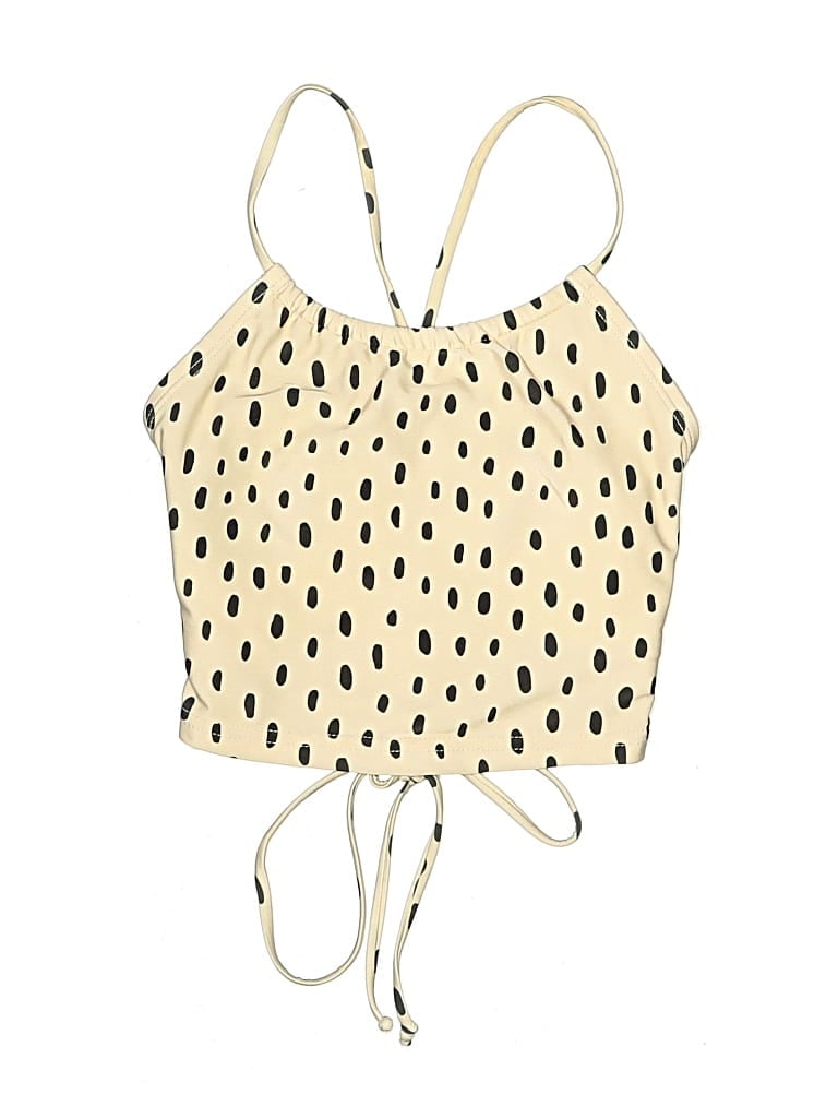 Pre-owned Lime Ricki Swimsuit Top Ivory Print Pattern Swimwear In White