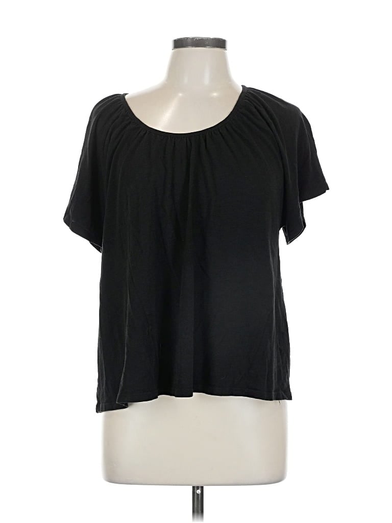 Pre-owned Lilla P Short Sleeve Top Black Scoop Neck Tops