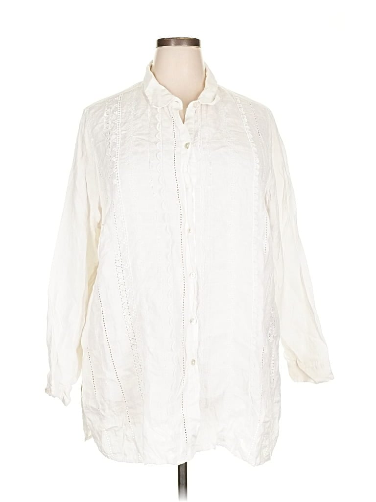 Pre-owned Jjill 3/4 Sleeve Button Down Shirt In White