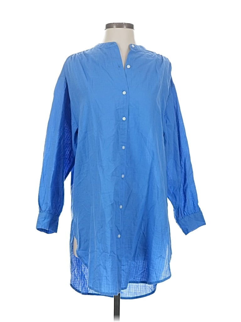 Pre-owned Everlane 3/4 Sleeve Button Down Shirt In Blue