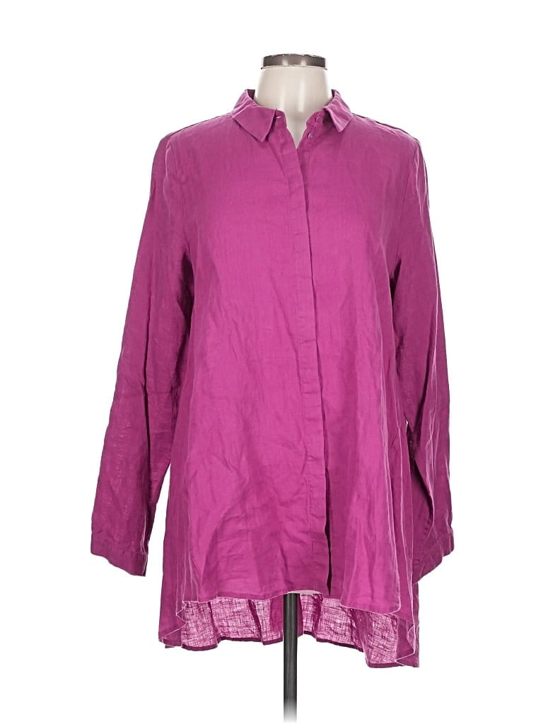 Pre-owned Eileen Fisher Long Sleeve Button Down Shirt In Purple