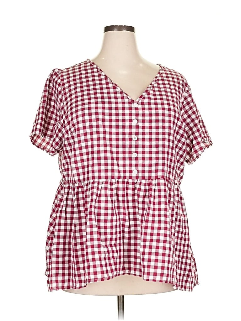BLOOMCHIC Pre-owned Short Sleeve Blouse In Burgundy