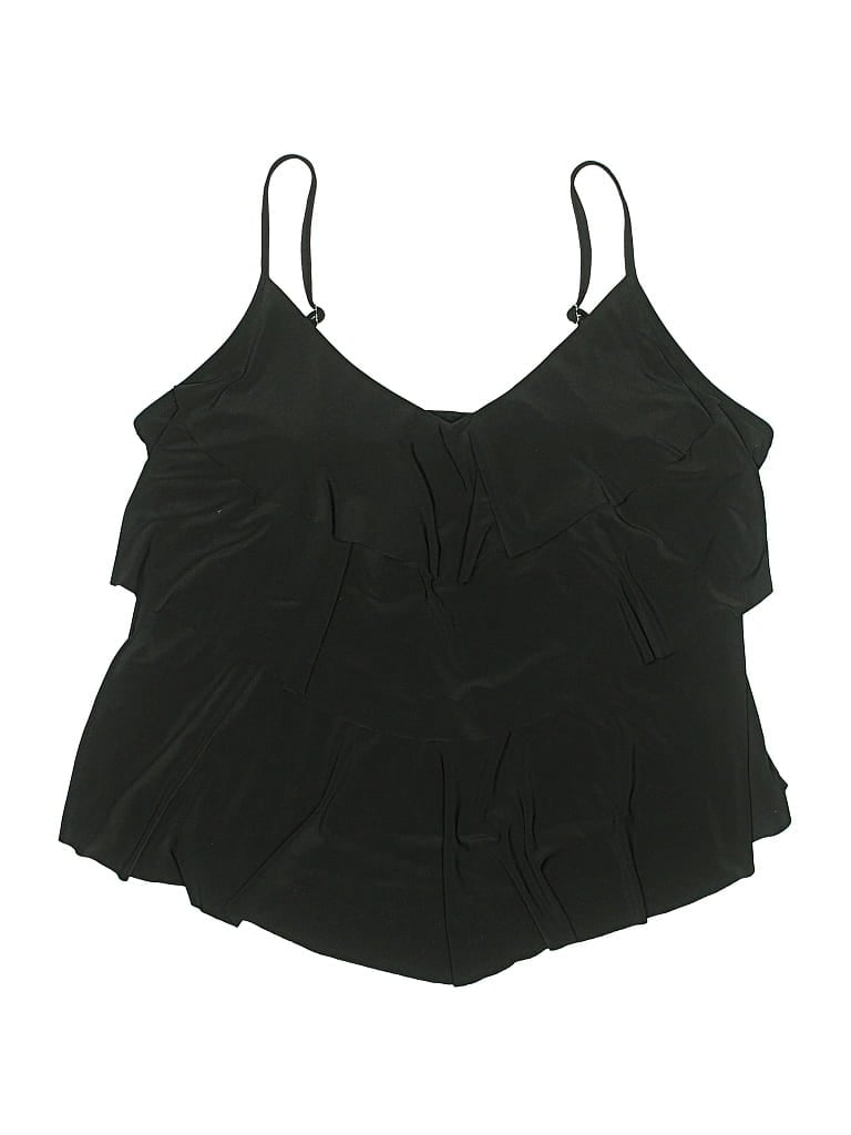 Pre-owned Aqua Green Swimsuit Top Black Solid Pattern Swimwear