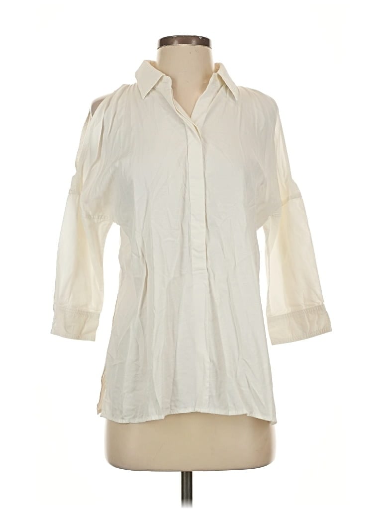 Pre-owned Kf/kaufmanfranco Collective 3/4 Sleeve Button Down Shirt In White