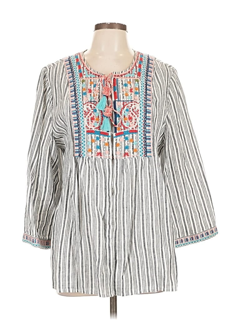 Pre-owned Jjill 3/4 Sleeve Blouse In Gray