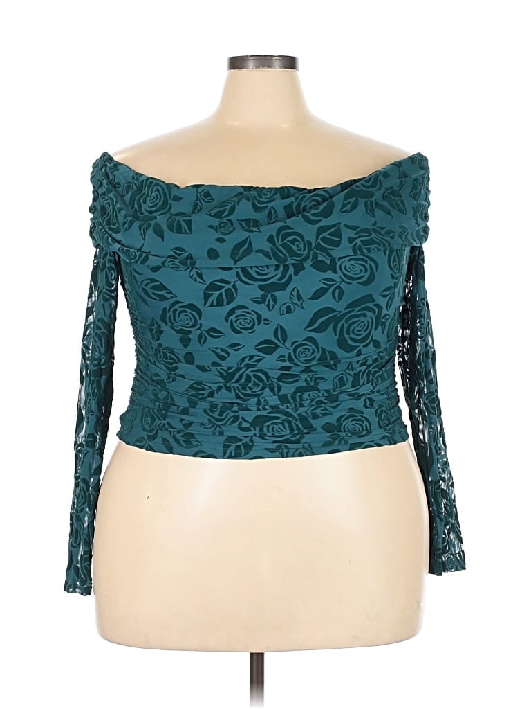 Pre-owned Wild Fable 3/4 Sleeve Top Teal Off The Shoulder Neckline Tops In Blue