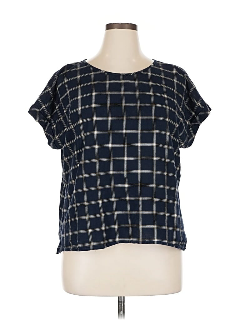 Pre-owned Christopher & Banks Short Sleeve Blouse In Blue