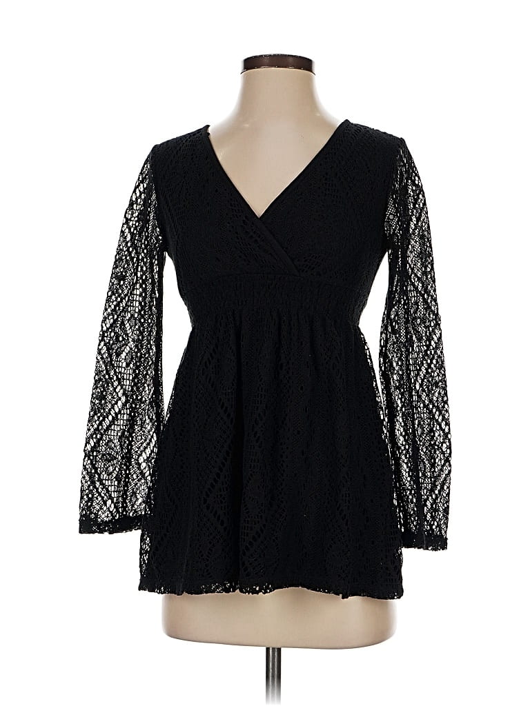 Pre-owned Inc International Concepts Long Sleeve Blouse In Black