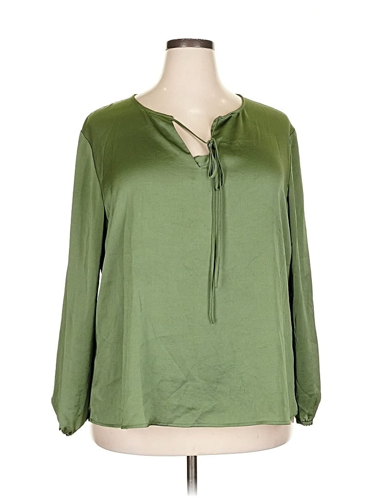 Pre-owned Kasper Long Sleeve Blouse In Green