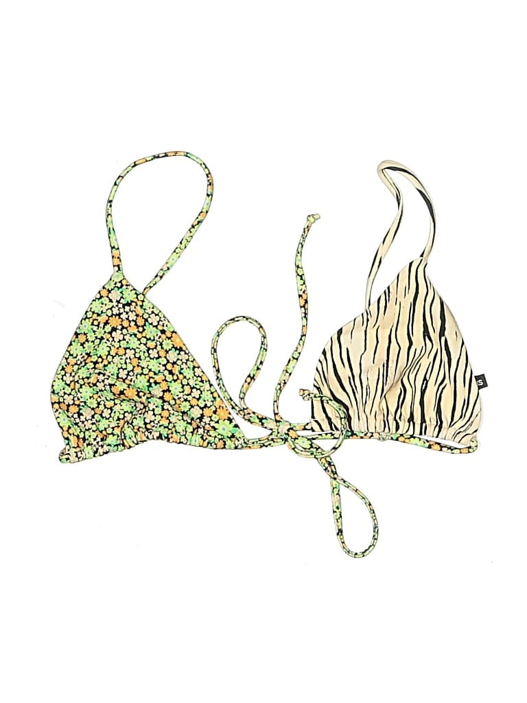 Pre-owned For Love & Lemons Swimsuit Top Green Animal Print Pattern Swimwear