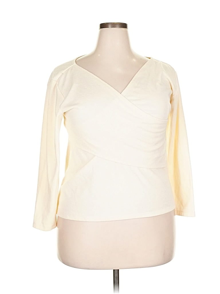Pre-owned Eloquii Elements 3/4 Sleeve Top Ivory One Shoulder Neckline Tops In White