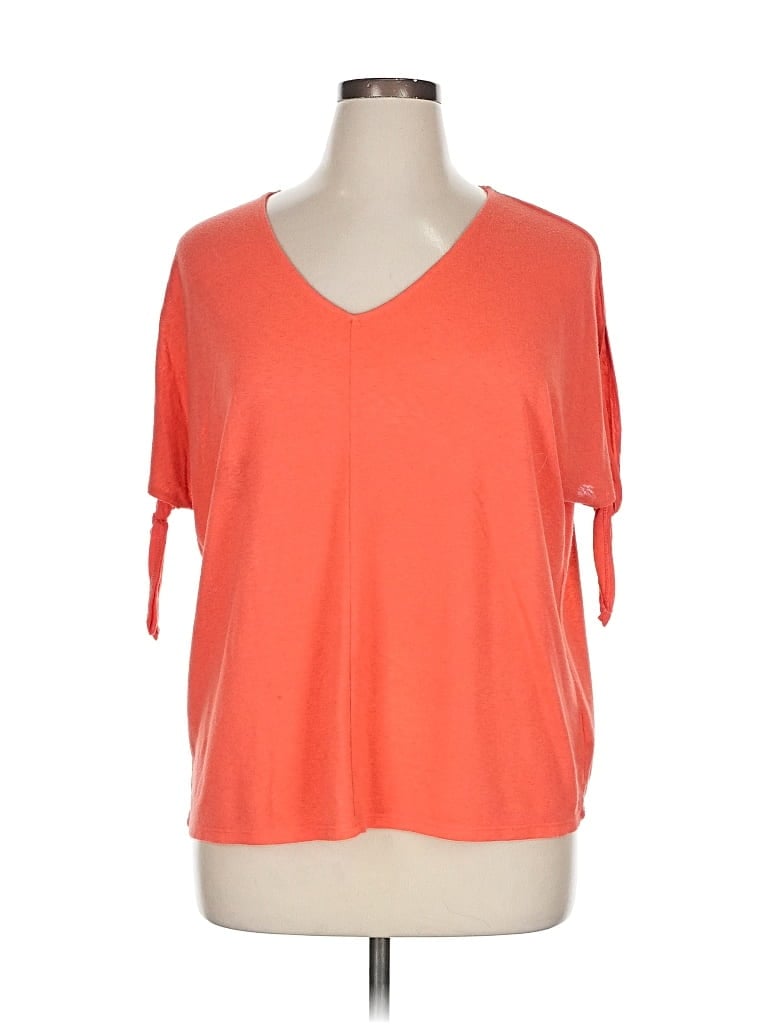 Pre-owned Time And Tru Short Sleeve Top Orange V Neck Tops