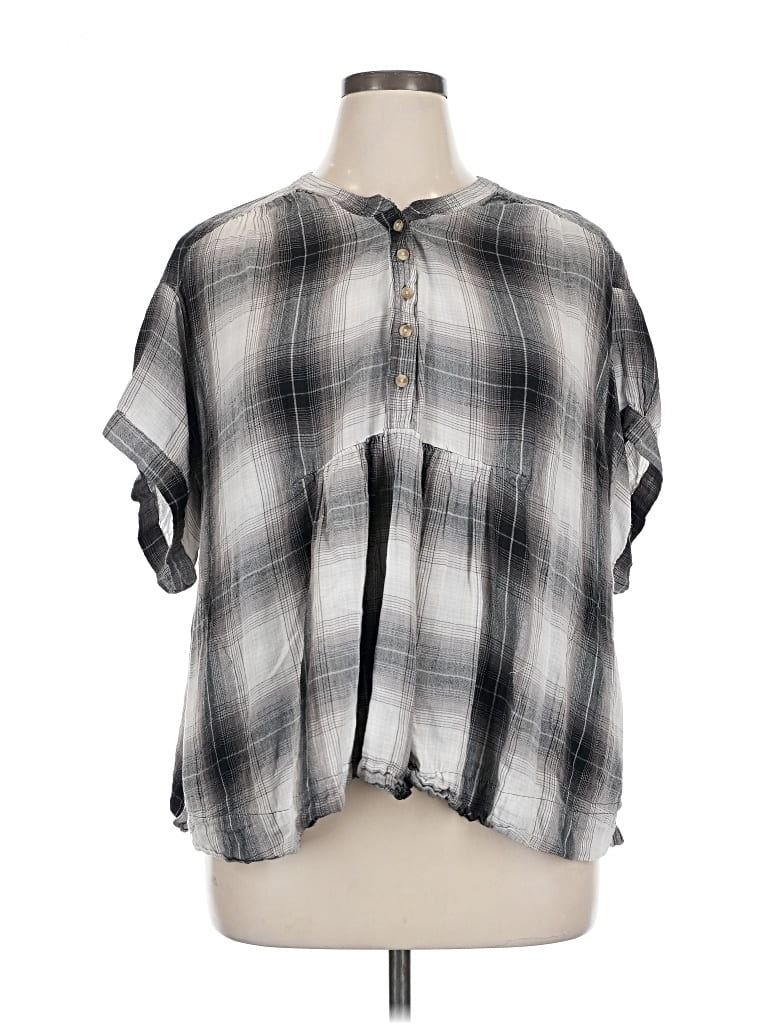 Pre-owned Lucky Brand Short Sleeve Blouse In Gray