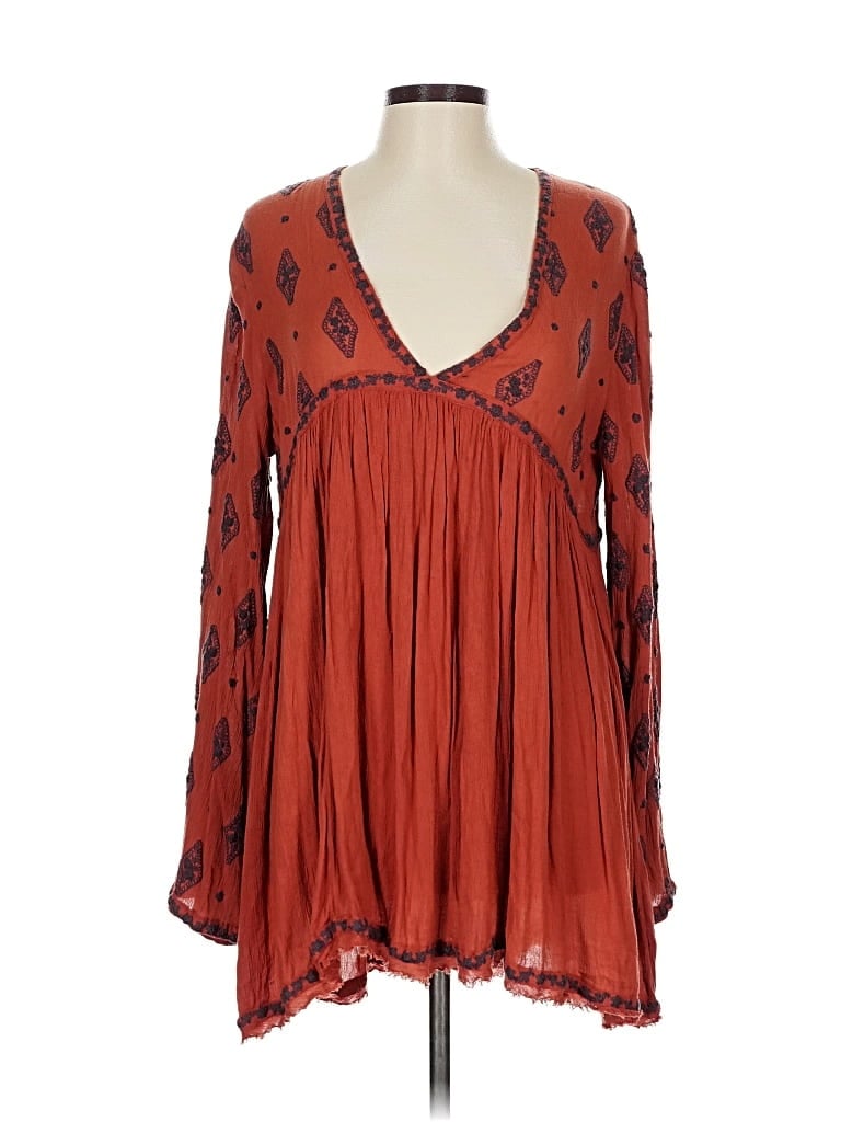 Pre-owned Free People Long Sleeve Blouse In Orange