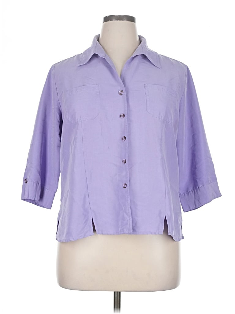 Pre-owned Dressbarn 3/4 Sleeve Button Down Shirt In Purple